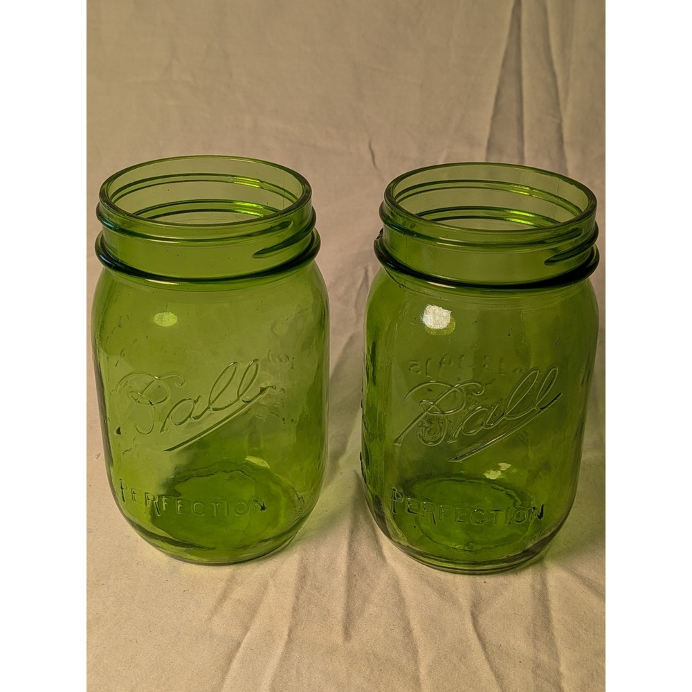 Ball Perfetion Green Glass Mason Jars 100 Year American Heritage 1913-1915 Set 2